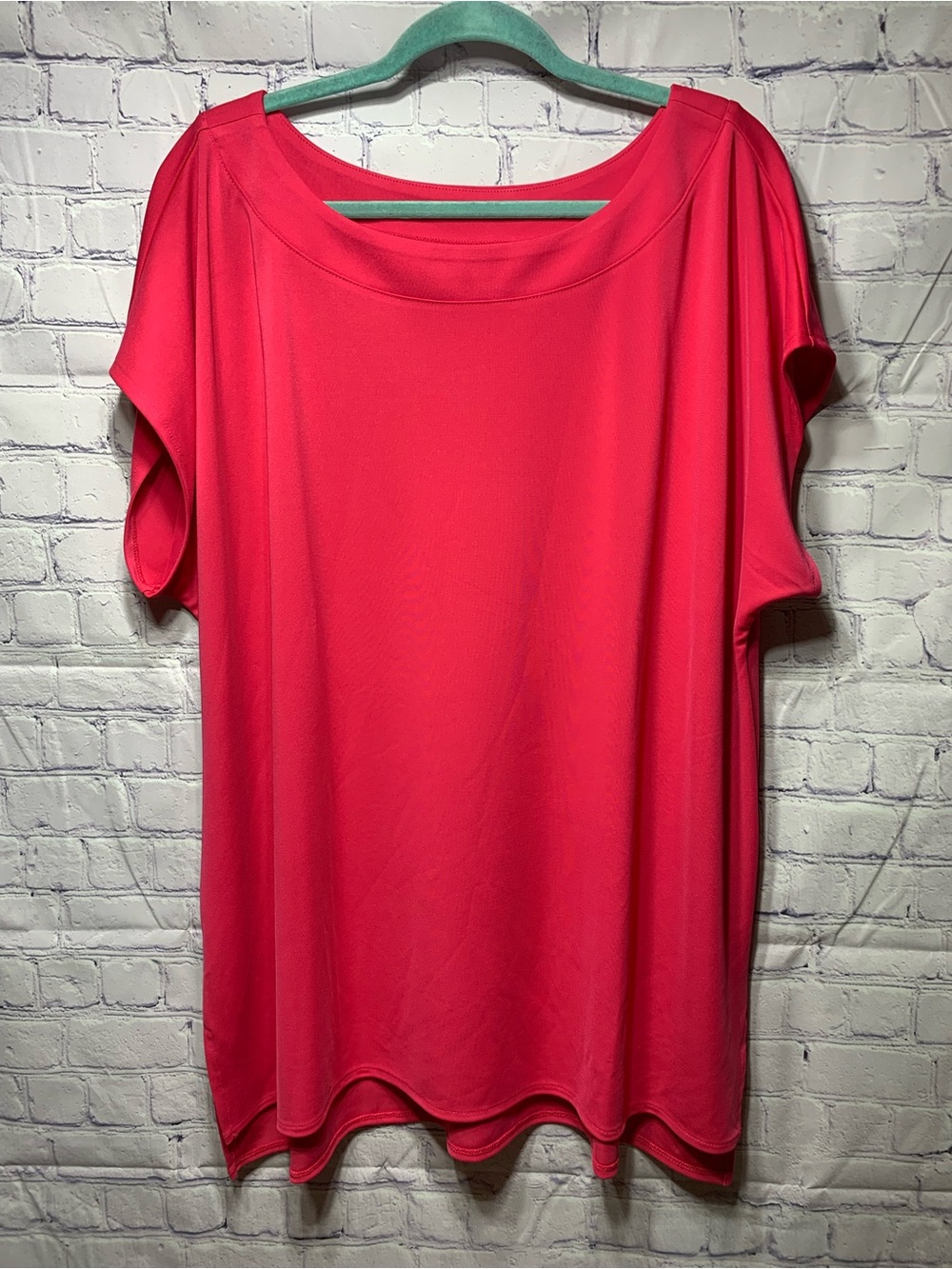 Susan Graver Womens Liquid Knit Scoop Neck Short Sleeve Top Pink Sz 2X Stretch